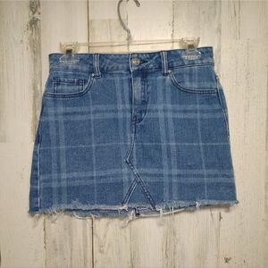 Pacsun Women's Size 25 Denim Mini Skirt Raw Hem Plaid